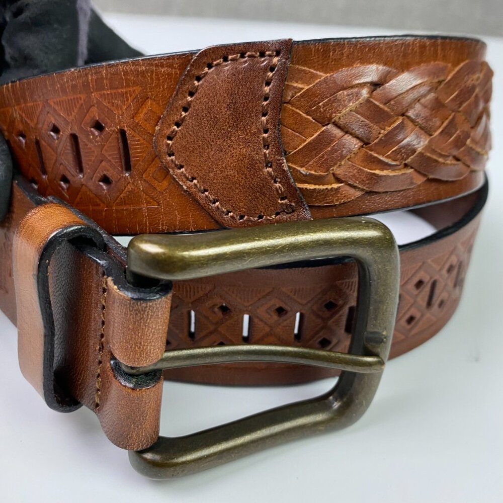 Levi's Strauss Leather Belt Men's 34 36 Brown Woven Signature